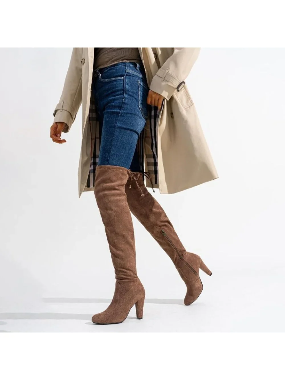 Women's Mocha Coffee Brown Closed Round Toe Block Heel Over The Knee High Boots